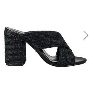 Revolve Raye Nix Heel Jute Sandal Black Women's Size 6.5 Block Heel Resort